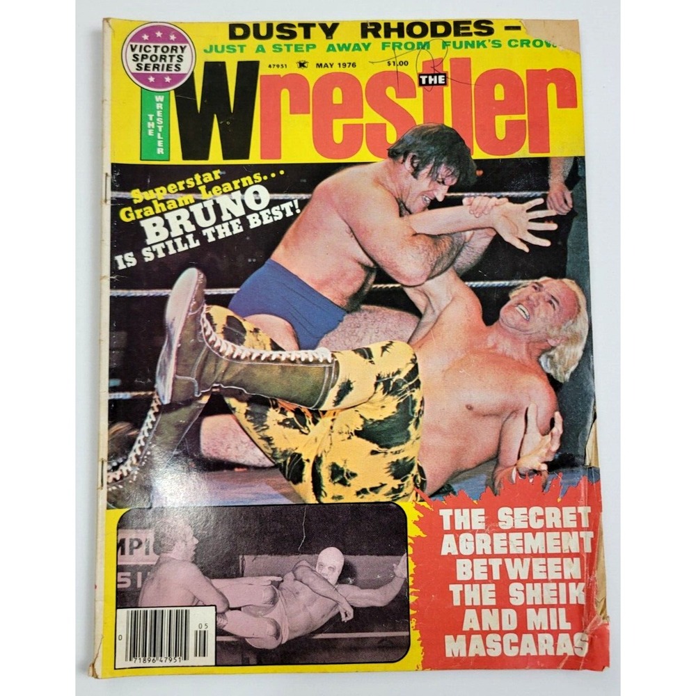 THE WRESTLER - MAY 1976 - JOHN TOLOS / THE ZODIAC / DUSTY RHODES / BRUNO / AWA